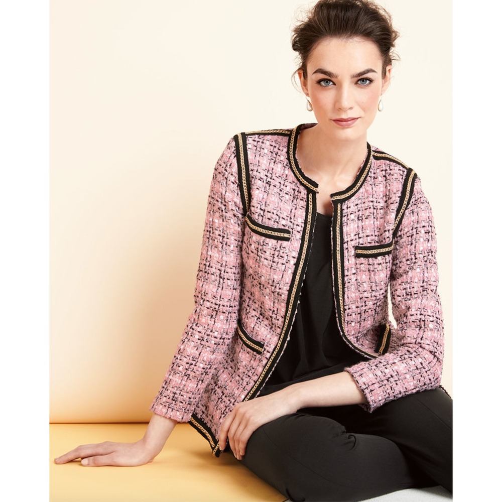 Michael Simon Pink Tweed Blazer Womens XL Chain Accent Old Money Preppy Jacket